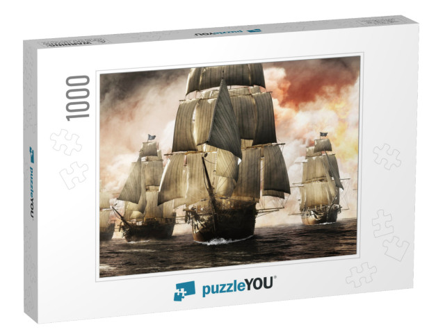 Front View of a Raider Pirate Ship Fleet Piercing Through... Jigsaw Puzzle with 1000 pieces