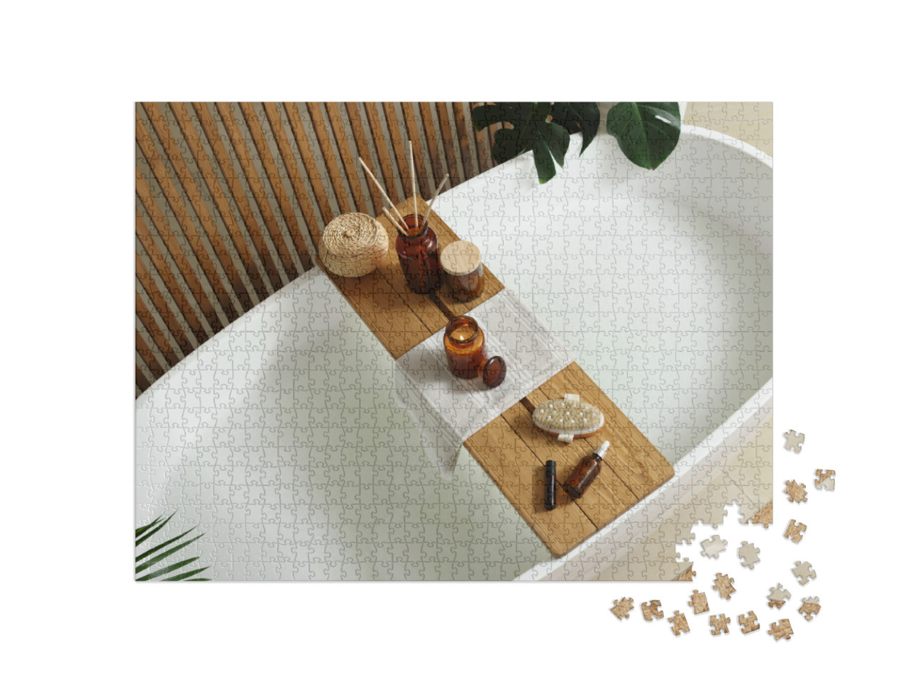 Wooden Bath Tray with Open Book, Candle & Body Care Produ... Jigsaw Puzzle with 1000 pieces