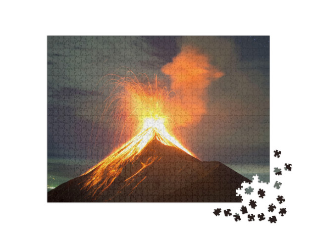 Volcano Eruption At Night - Volcano Fuego in Antigua, Gua... Jigsaw Puzzle with 1000 pieces