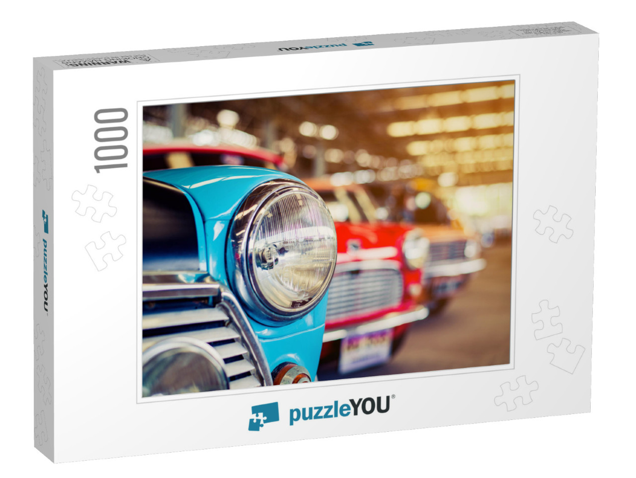 Close-Up of Headlights of Red Vintage Car in a Row... Jigsaw Puzzle with 1000 pieces