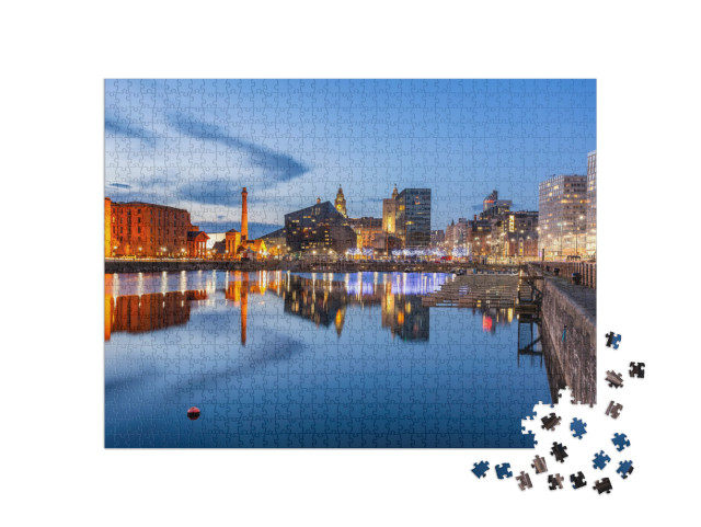 Night View of Liverpool, Skyline Towards Albert Dock... Jigsaw Puzzle with 1000 pieces