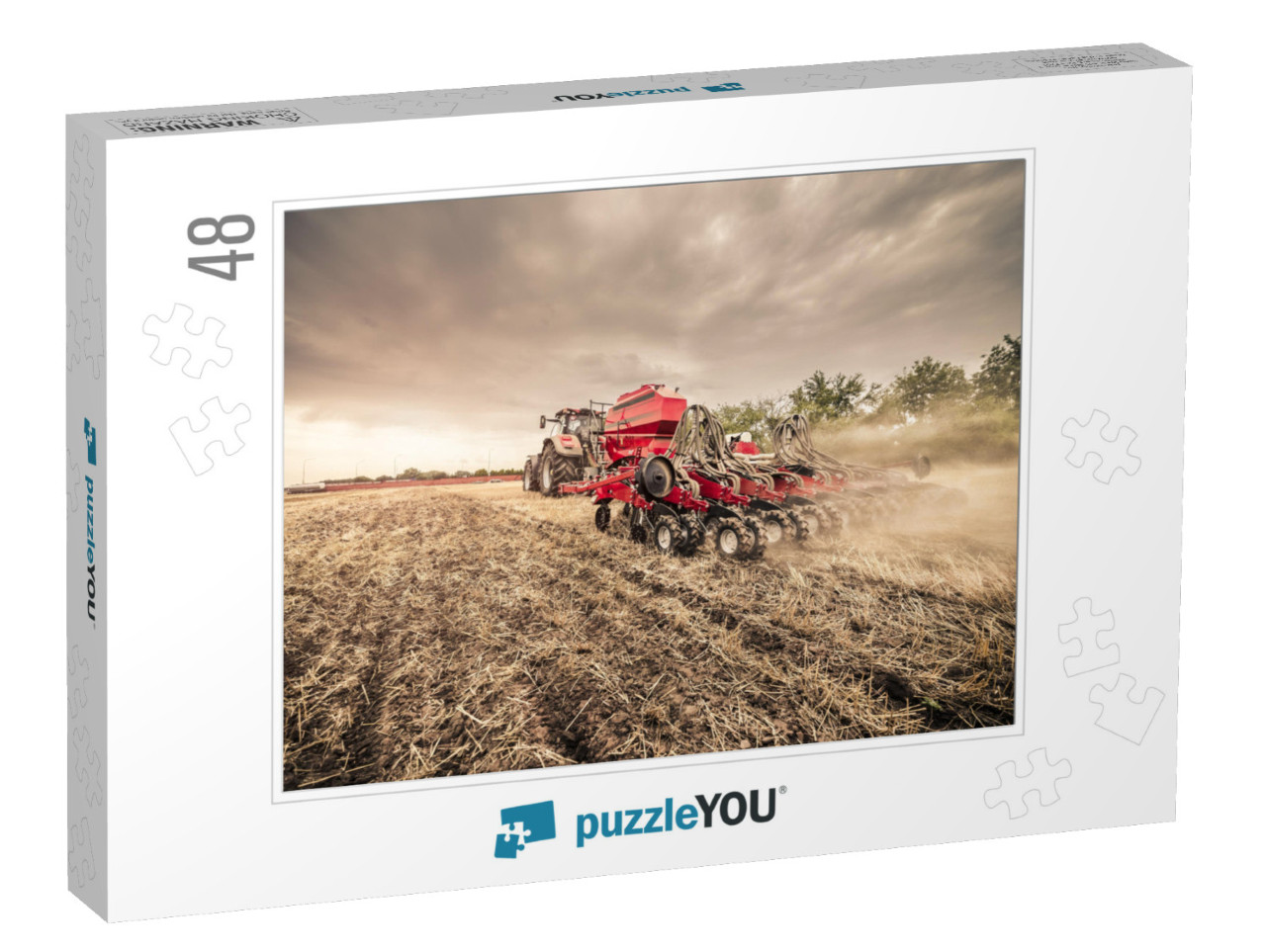 Modern Red Tractor with Red Implement Seeding Directly In... Jigsaw Puzzle with 48 pieces