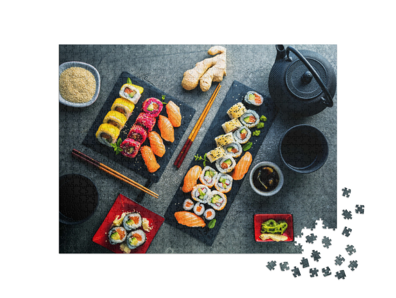 Japanese Sushi Food. Maki Ands Rolls with Tuna, Salmon, S... Jigsaw Puzzle with 1000 pieces