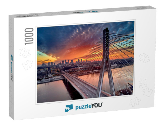 Beautiful Panoramic Aerial Drone Sunset View to Warsaw Ci... Jigsaw Puzzle with 1000 pieces