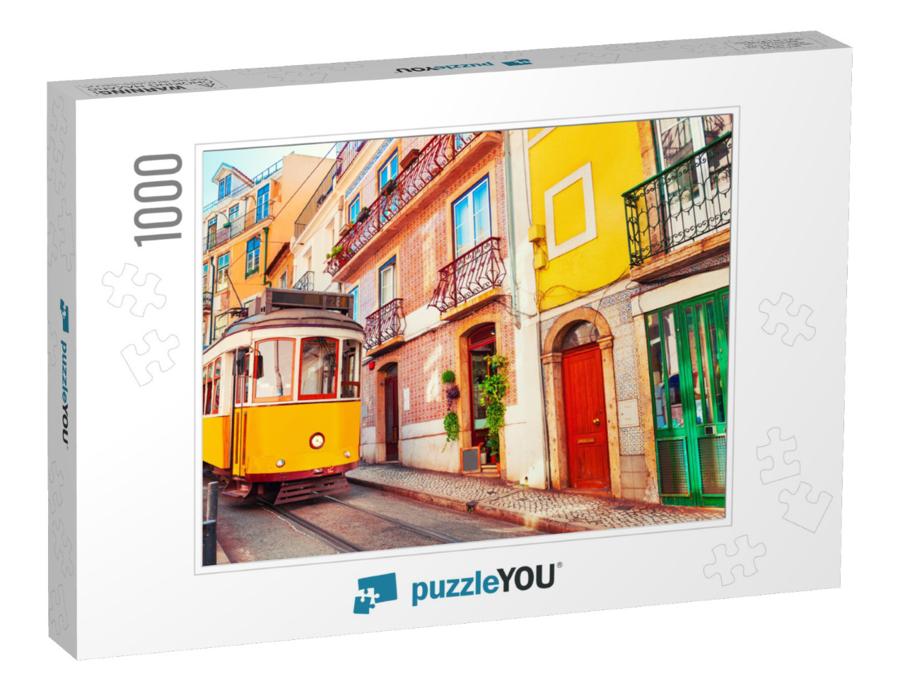 Yellow Vintage Tram on the Street in Lisbon, Portugal. Fa... Jigsaw Puzzle with 1000 pieces