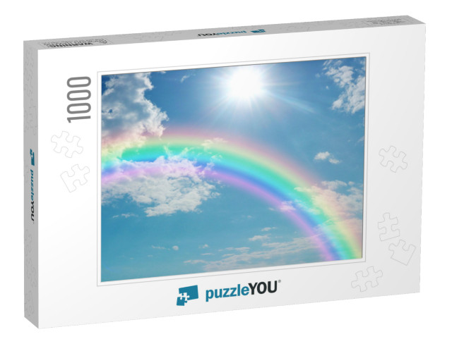 Vivid Rainbow Sky Website Banner - Wide Blue Sky with Pre... Jigsaw Puzzle with 1000 pieces