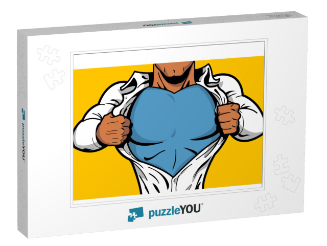 Black Comic Book Superhero Opening Shirt to Reveal Costum... Jigsaw Puzzle