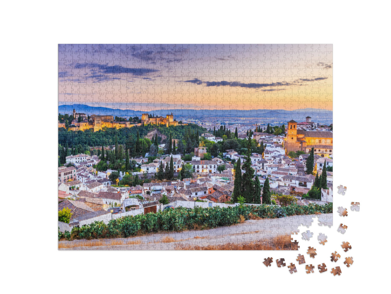 Alhambra of Granada, Spain. Alhambra Fortress & Albaicin... Jigsaw Puzzle with 1000 pieces