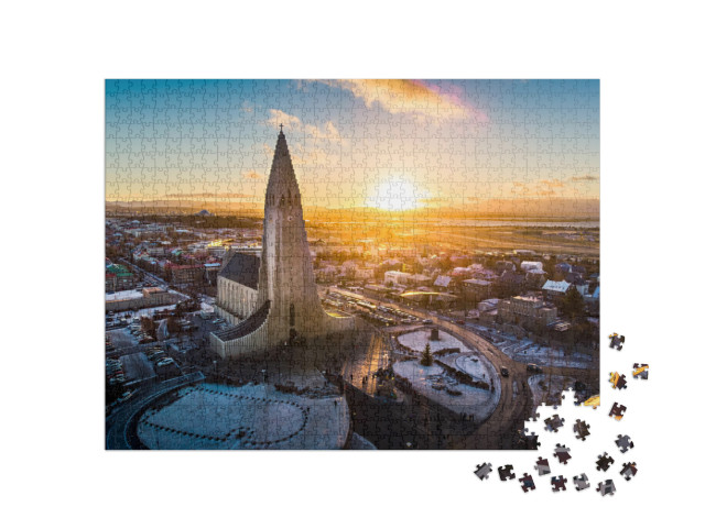 Hallgrimskirkja Church & Reykjavik Cityscape in Iceland A... Jigsaw Puzzle with 1000 pieces