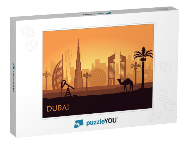 Abstract Skyline of Dubai At Dusk. United Arab Emirates... Jigsaw Puzzle