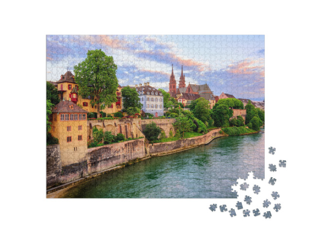 The Old Town of Basel with Red Stone Munster Cathedral &... Jigsaw Puzzle with 1000 pieces