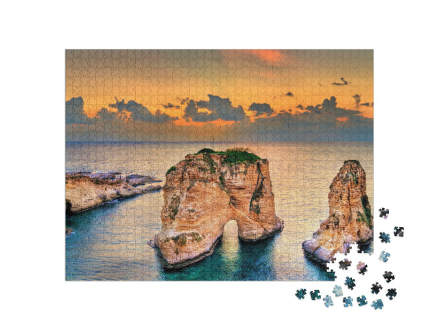 Raouche or Pigeons Rocks At Sunset in Beirut. the Capital... Jigsaw Puzzle with 1000 pieces