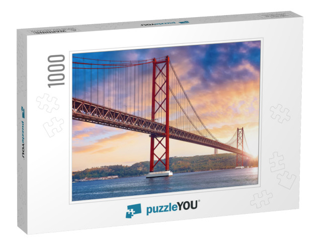 25th April Bridge in Lisbon, Portugal. Famous Landmark on... Jigsaw Puzzle with 1000 pieces