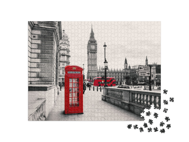 Red Telephone Booth in London... Jigsaw Puzzle with 1000 pieces