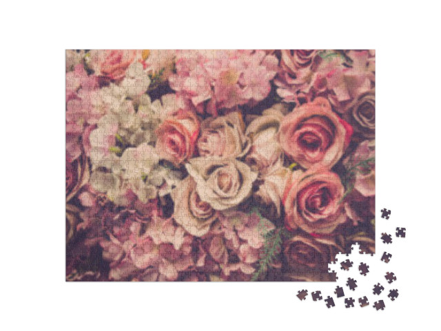 Pink Roses Background. Retro Filter... Jigsaw Puzzle with 1000 pieces