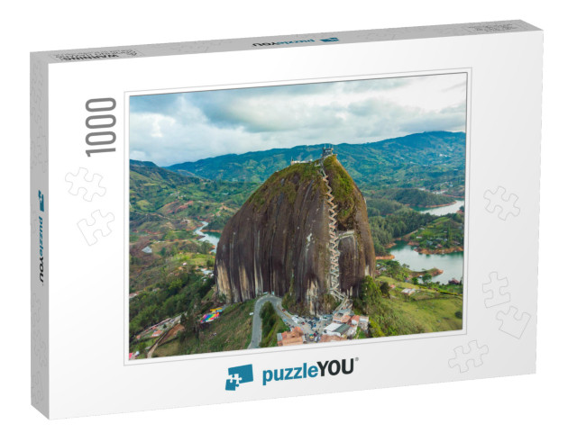 Aerial of Large Granite Rock in Guatape, Colombia Medelli... Jigsaw Puzzle with 1000 pieces