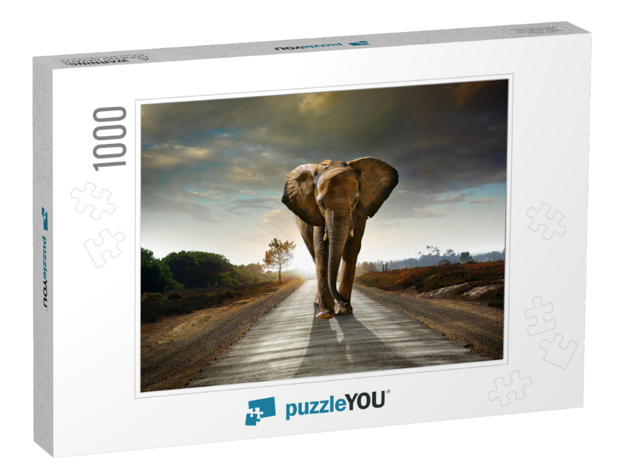 Single Elephant Walking in a Road with the Sun from Behin... Jigsaw Puzzle with 1000 pieces