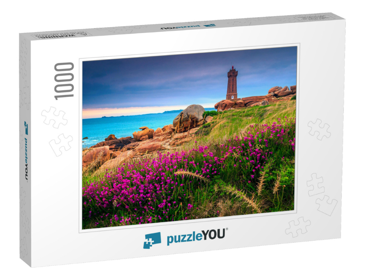 Beautiful Stone Lighthouse & Colorful Pink Flowers At Sun... Jigsaw Puzzle with 1000 pieces