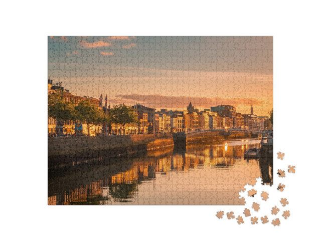 Beautiful Golden Hour View Over Dublin City Center in Dub... Jigsaw Puzzle with 1000 pieces