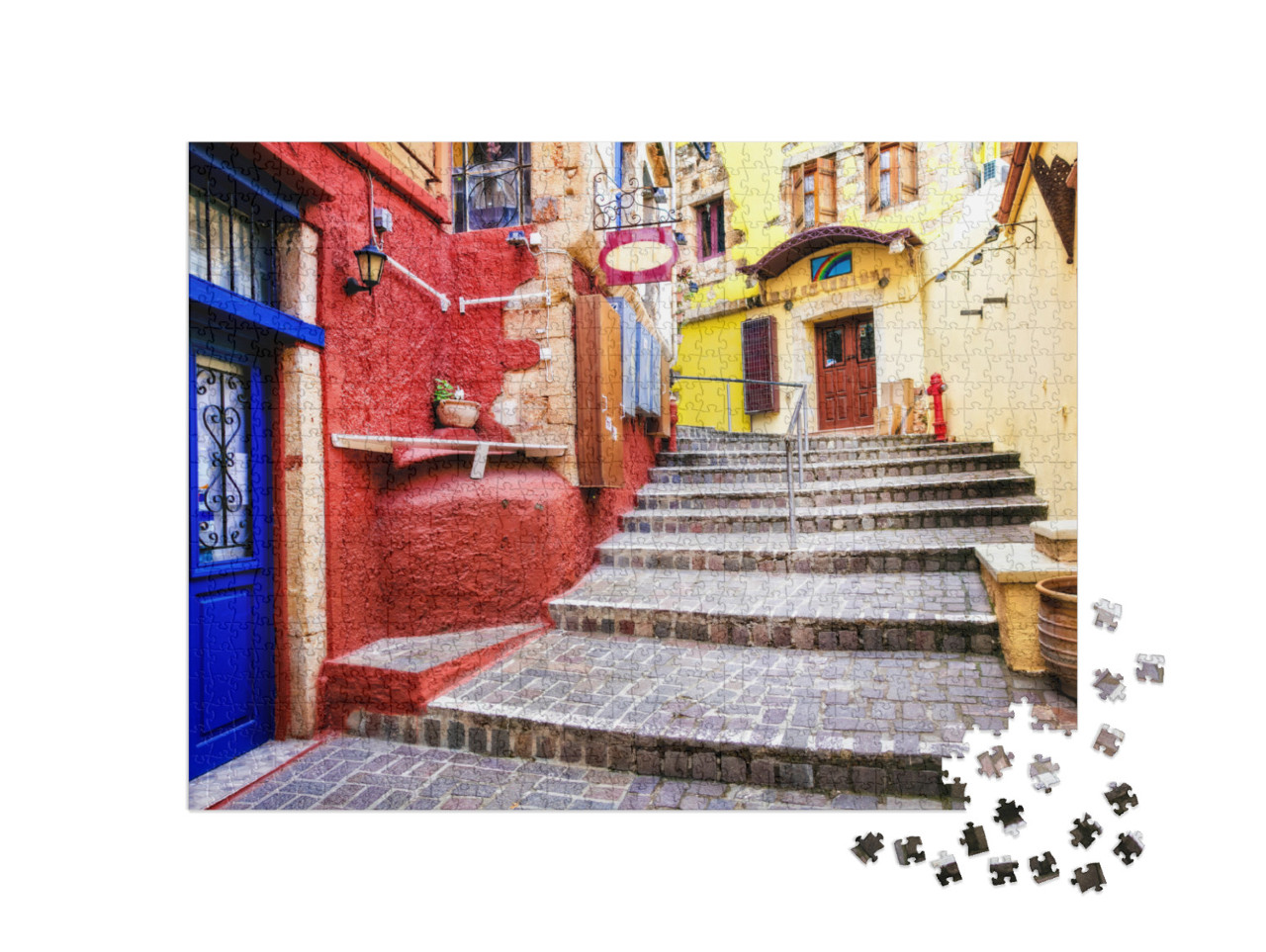 Colors of Greece Series - Vivid Streets of Old Chania Tow... Jigsaw Puzzle with 1000 pieces