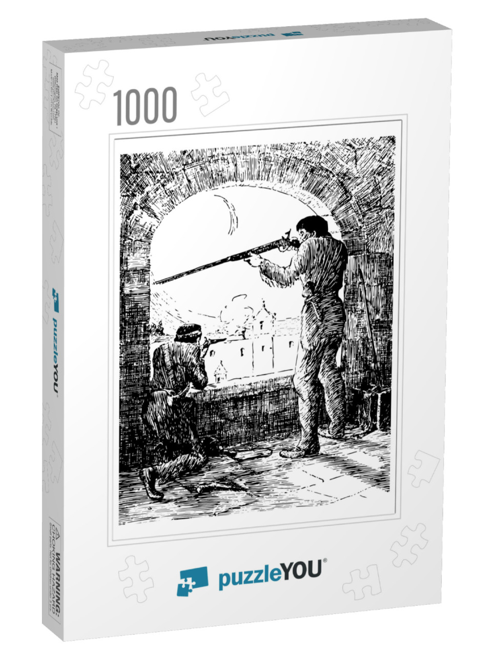 Battle of Alamo Vintage Line Drawing... Jigsaw Puzzle with 1000 pieces