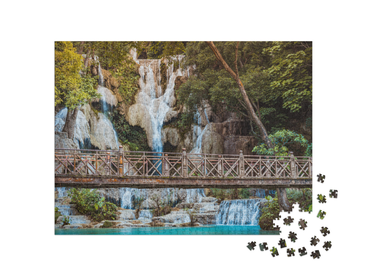 Travel, Holiday, Vacation, Sightseeing Concept - Kuang Si... Jigsaw Puzzle with 1000 pieces