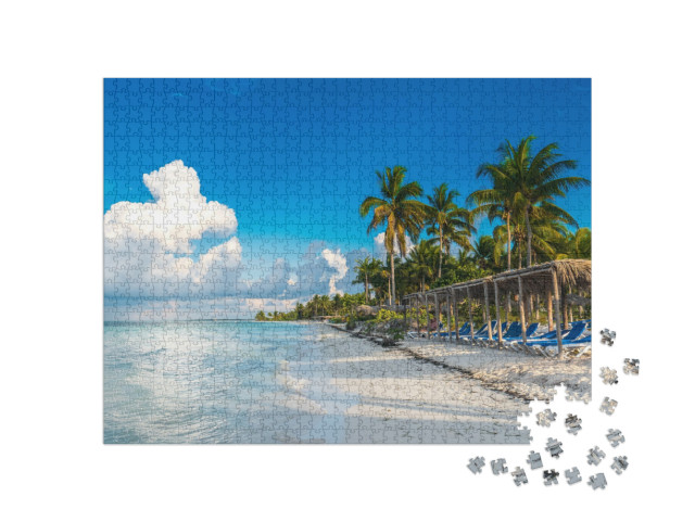 A Seat in Front of the Caribbean Sea. Beautiful Beach of... Jigsaw Puzzle with 1000 pieces