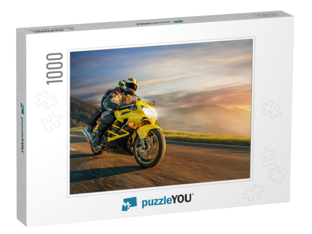 Motorbikers on Sports Motorbike Riding in Sunset. Outdoor... Jigsaw Puzzle with 1000 pieces