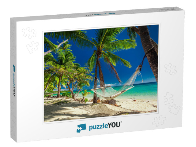 Empty Hammock in the Shade of Palm Trees on Tropical Fiji... Jigsaw Puzzle