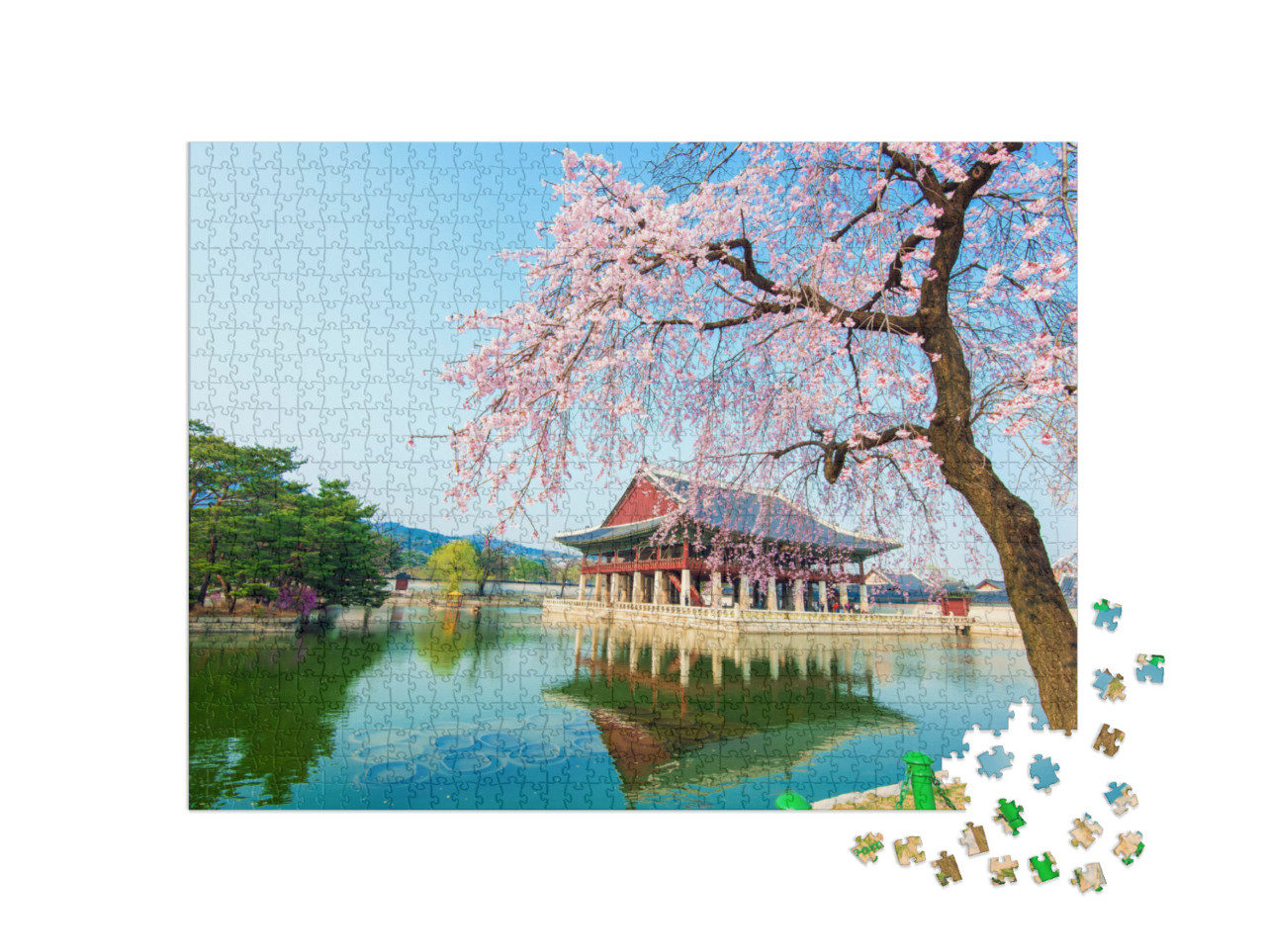 Gyeongbokgung Palace with Cherry Blossom in Spring, Korea... Jigsaw Puzzle with 1000 pieces