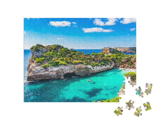 Spain Mediterranean Sea, Majorca Beach of Cala Moro Beaut... Jigsaw Puzzle with 200 pieces