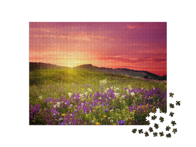 Mountain Landscape with Flowers... Jigsaw Puzzle with 1000 pieces