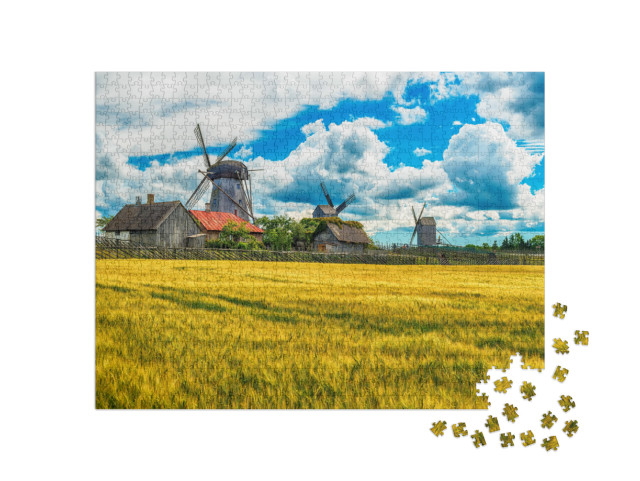 Saarema Island, Estonia Summer Fields & Angla Windmills i... Jigsaw Puzzle with 1000 pieces