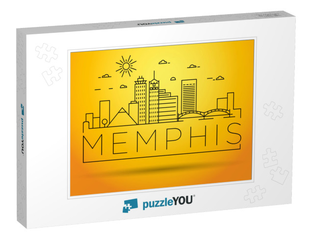 Minimal Memphis Linear City Skyline with Typographic Desi... Jigsaw Puzzle