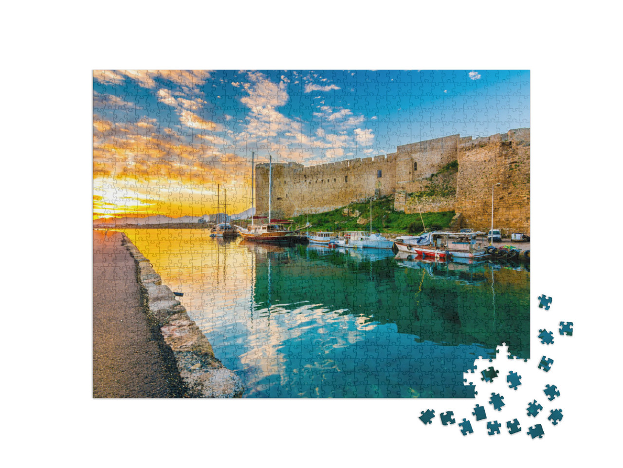 Kyrenia Old Harbor & Castle View in Northern Cyprus. Kyre... Jigsaw Puzzle with 1000 pieces