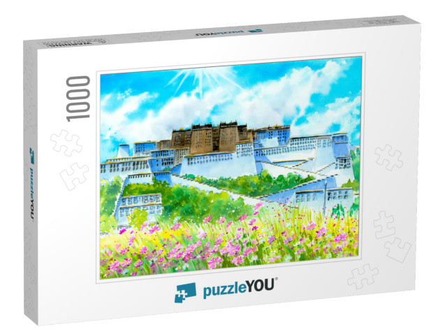 Watercolor Painting - Potala Palace, China... Jigsaw Puzzle with 1000 pieces