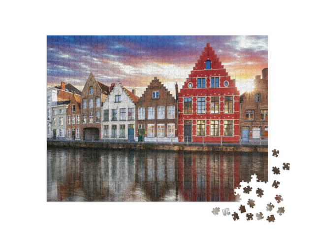 Bruges - Canals of Brugge, Belgium, Evening View... Jigsaw Puzzle with 1000 pieces