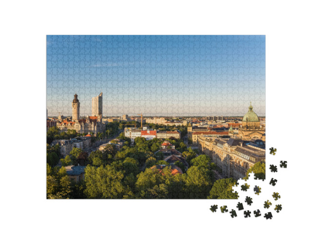 Skyline of Leipzig with Townhall At Sunset, Germany... Jigsaw Puzzle with 1000 pieces