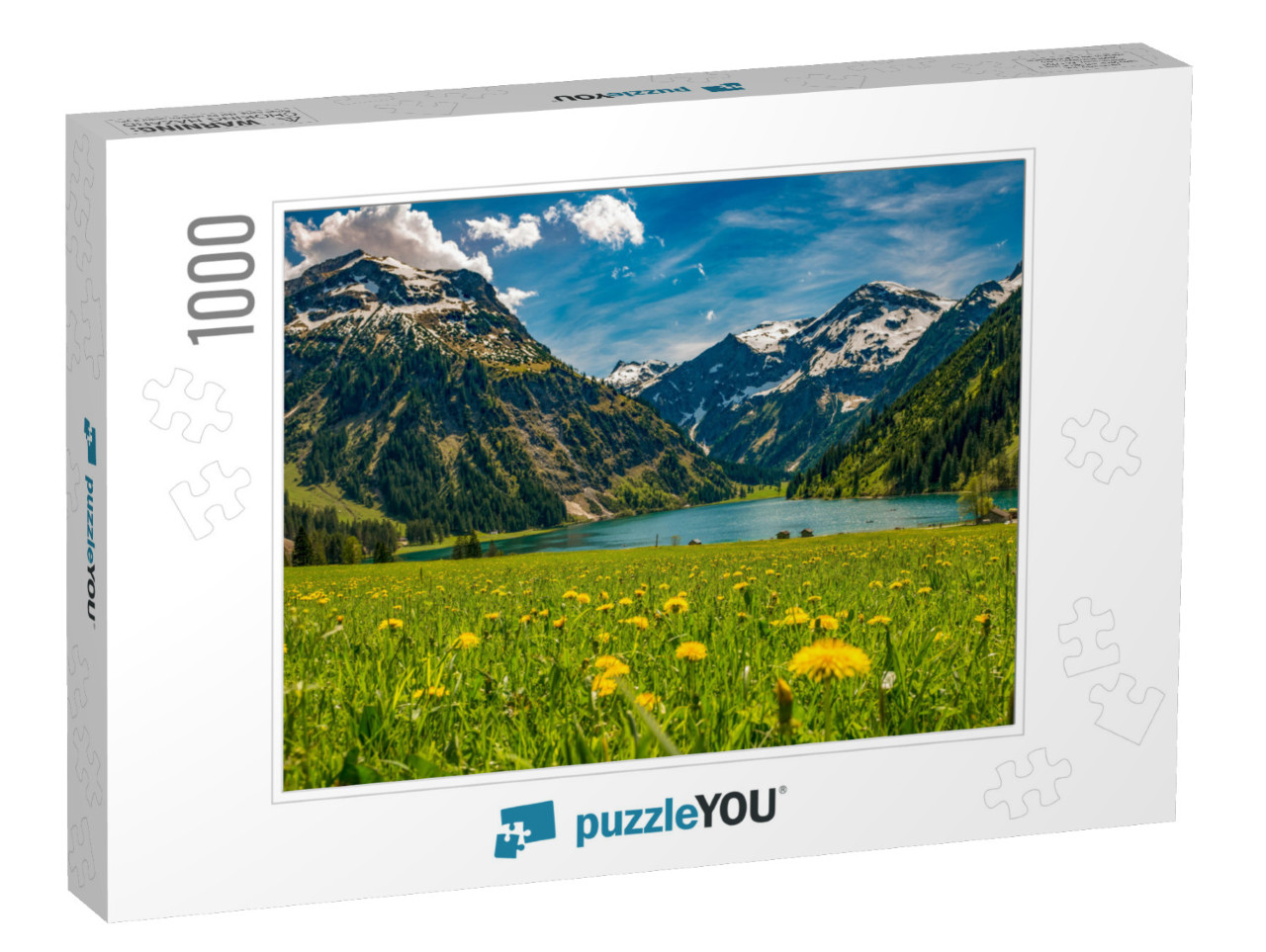 Vilsalpsee in Spring with Flower Meadow & Mountains in Ba... Jigsaw Puzzle with 1000 pieces