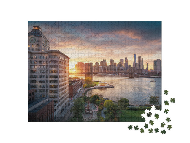 Famous Brooklyn Bridge in New York City with Financial Di... Jigsaw Puzzle with 1000 pieces