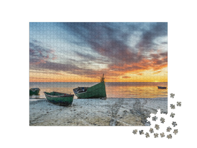 Anchored Fishing Boat on Sandy Beach of the Baltic Sea... Jigsaw Puzzle with 1000 pieces