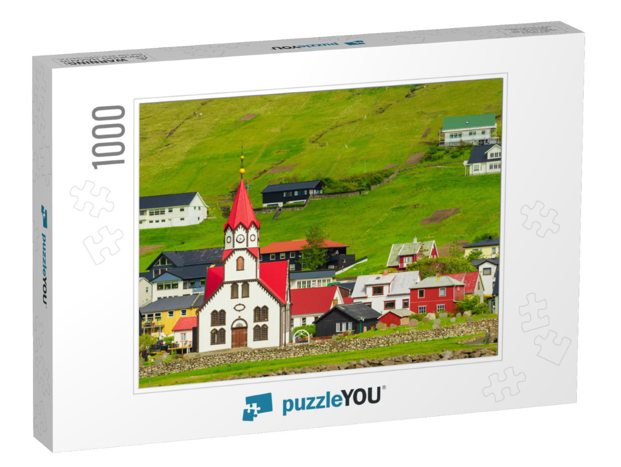 Lutheran Church with Red Roof in Sandavagur Village, Loca... Jigsaw Puzzle with 1000 pieces