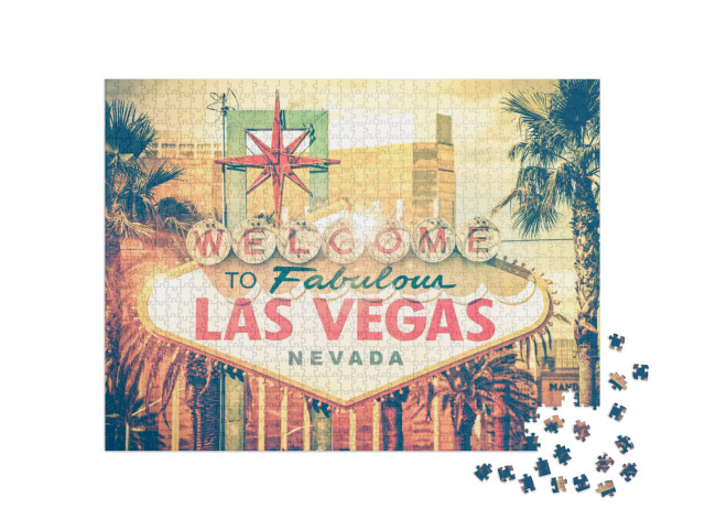 Vintage Las Vegas Photo. Las Vegas Boulevard Entrance Sig... Jigsaw Puzzle with 1000 pieces