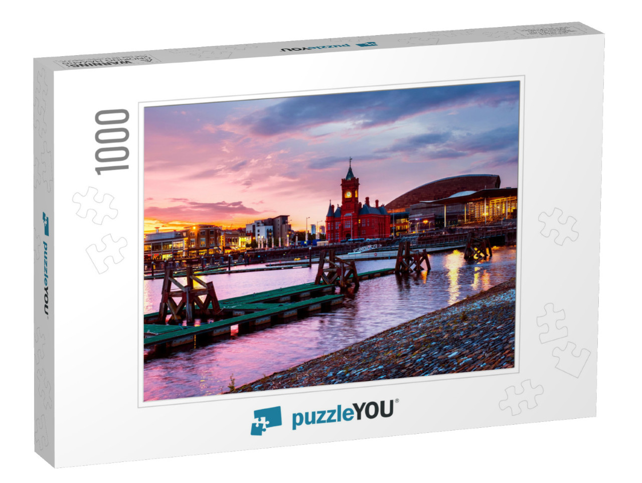 Cardiff, Uk. Waterfront At Night in Cardiff, Uk. Sunset C... Jigsaw Puzzle with 1000 pieces