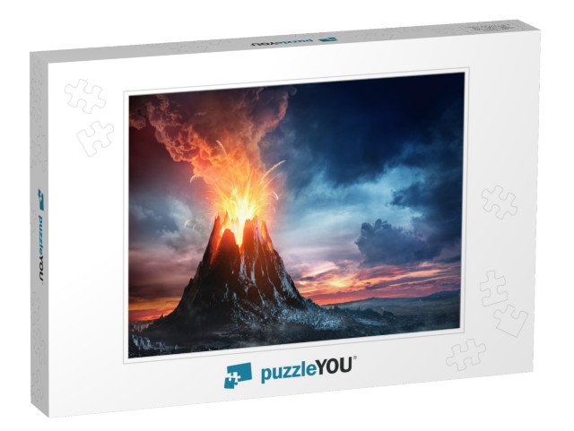 Volcanic Mountain in Eruption - 3D Rendering... Jigsaw Puzzle