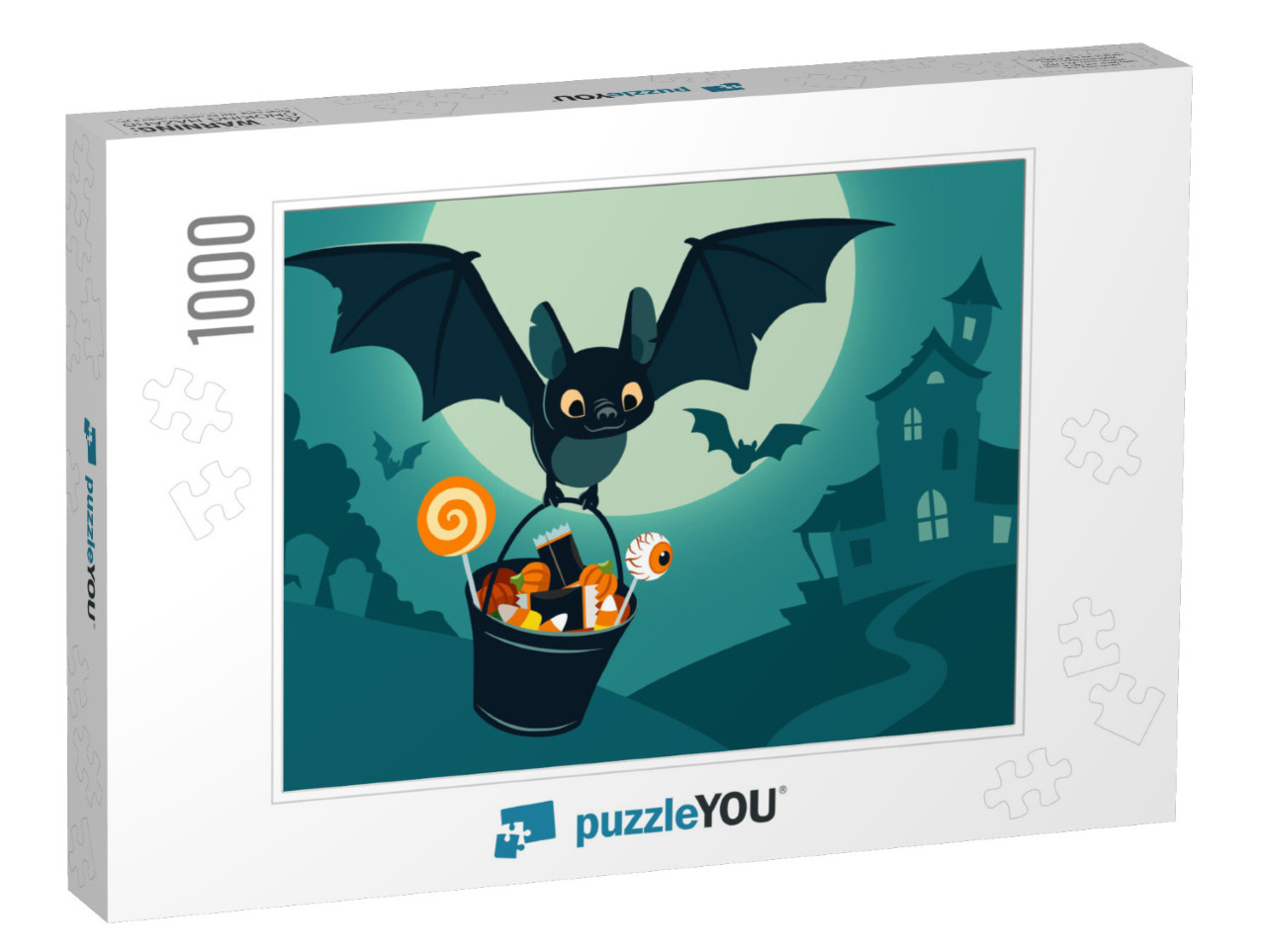 Vector Illustration of Nighttime Halloween Scene, Cute Ba... Jigsaw Puzzle with 1000 pieces