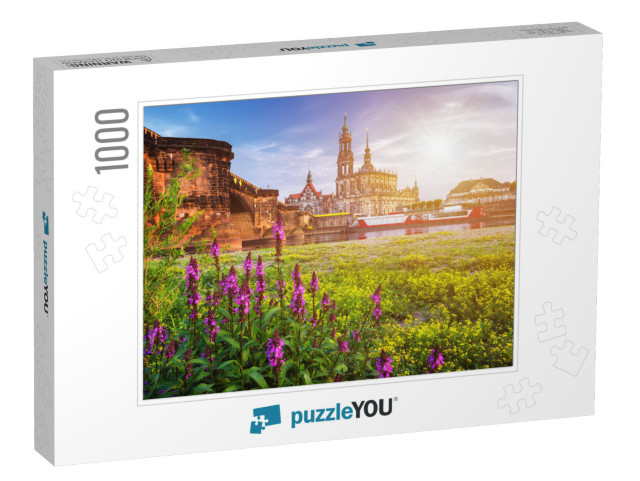 Dresden City Skyline Panorama At Elbe River & Augustus Br... Jigsaw Puzzle with 1000 pieces