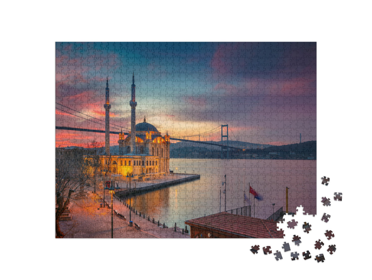 Istanbul. Image of Ortakoy Mosque with Bosphorus Bridge i... Jigsaw Puzzle with 1000 pieces