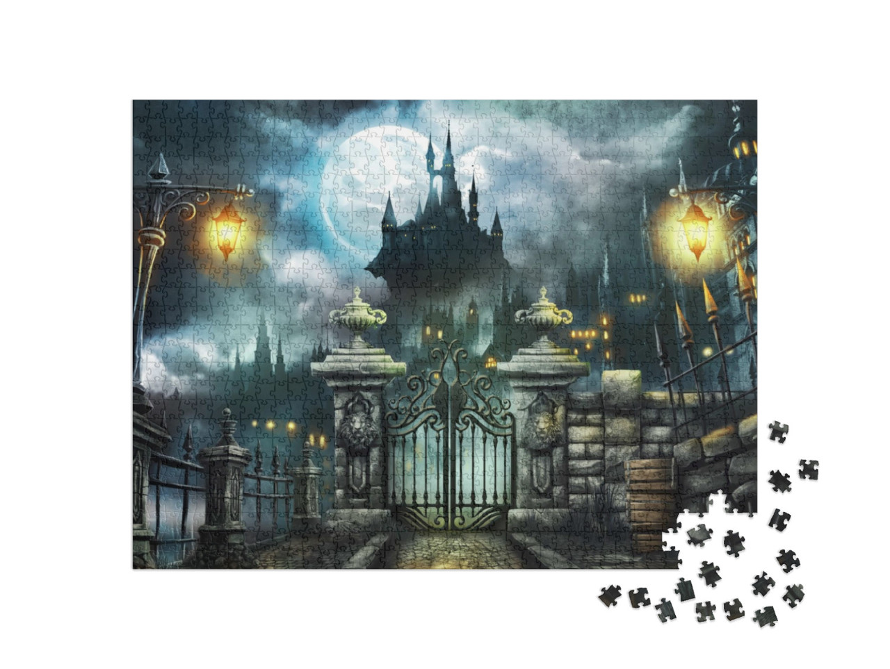 Halloween Dark Castle with Full Moon Wallpaper... Jigsaw Puzzle with 1000 pieces