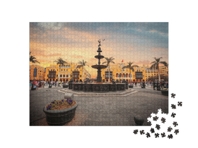 Panoramic View of Lima Main Square & Cathedral Church... Jigsaw Puzzle with 1000 pieces